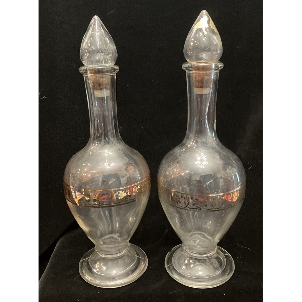 Lot of 2 Vintage Avon Skin So Soft Bath Oil Bottles Clear Glass Gold Trim 12oz